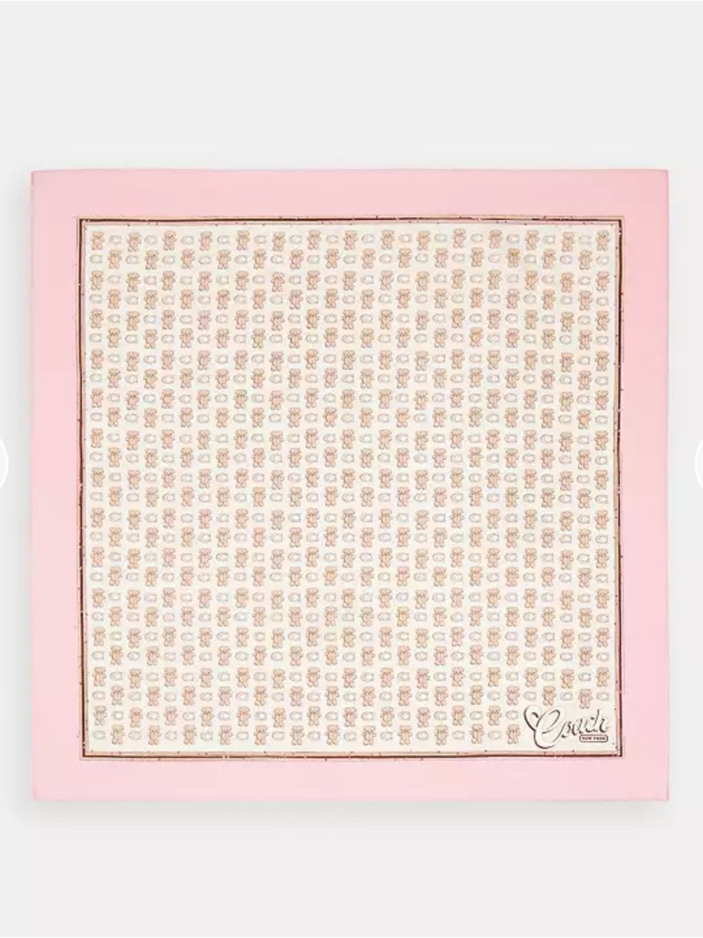 NWT🧸Coach Bear Stuffie Print Silk Bandana Pink CFG32 Hair Scarf Gift 23" x 23" - Picture 5 of 6